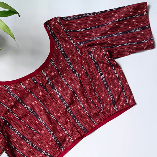 Maroon printed cotton boat neck blouse 2