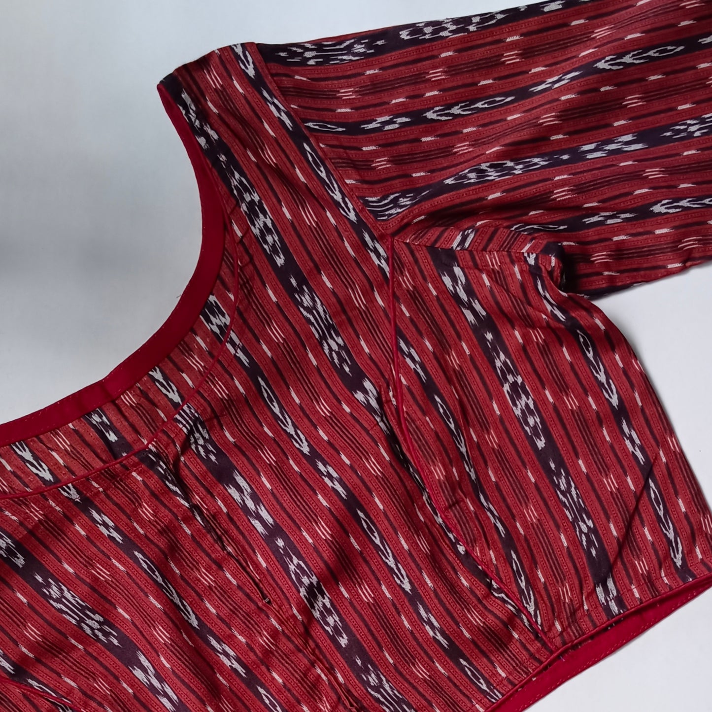 Maroon printed cotton boat neck blouse 2