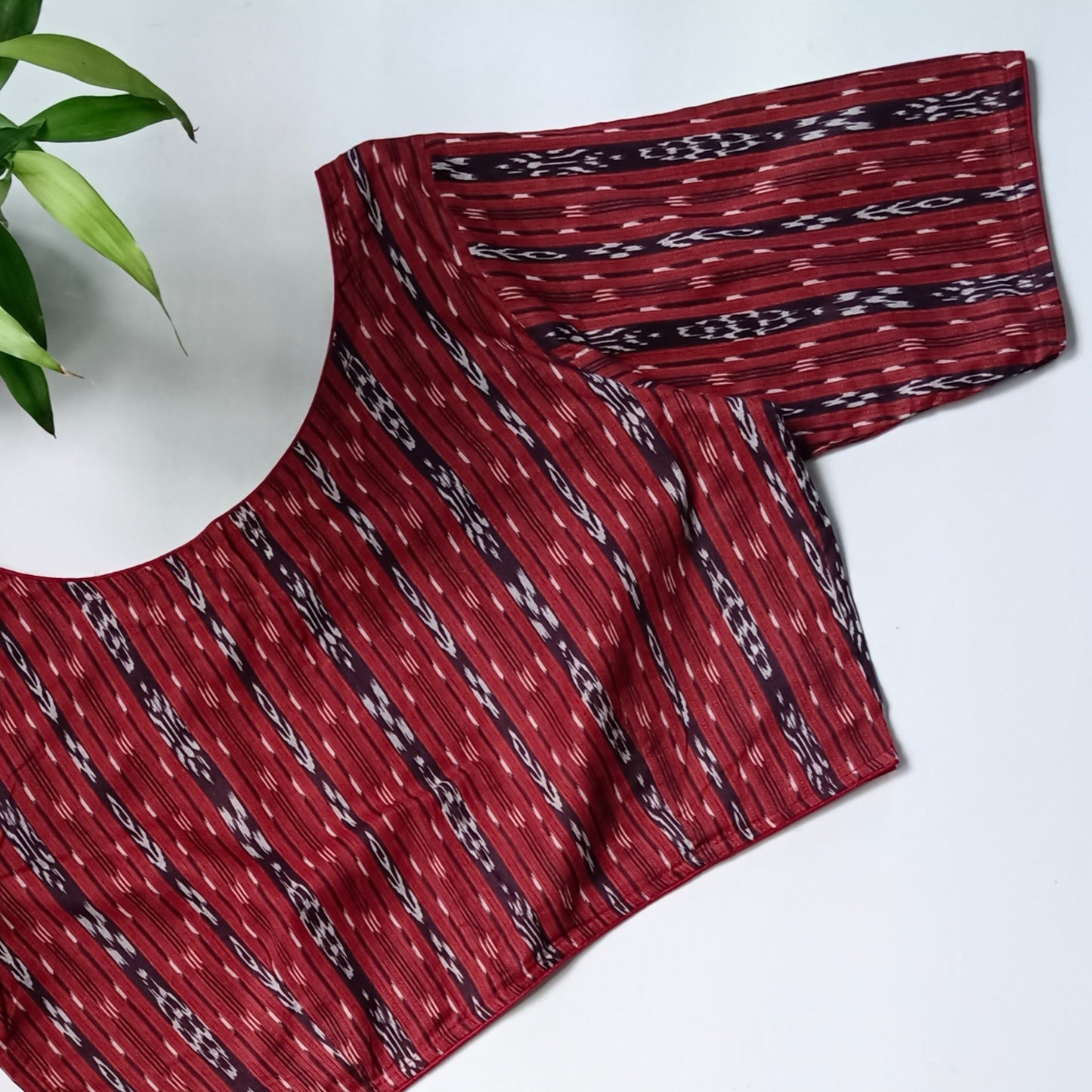 Maroon printed cotton boat neck blouse 2