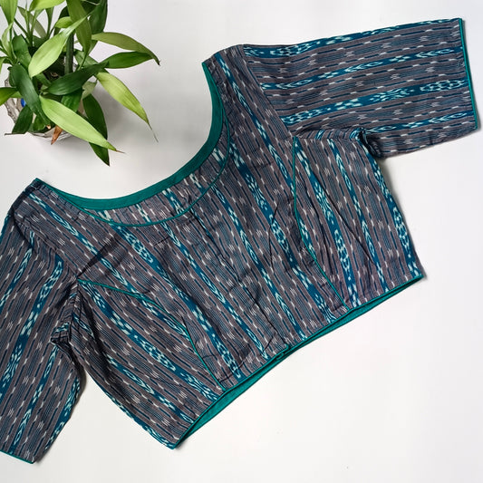 Grey printed cotton boat neck blouse