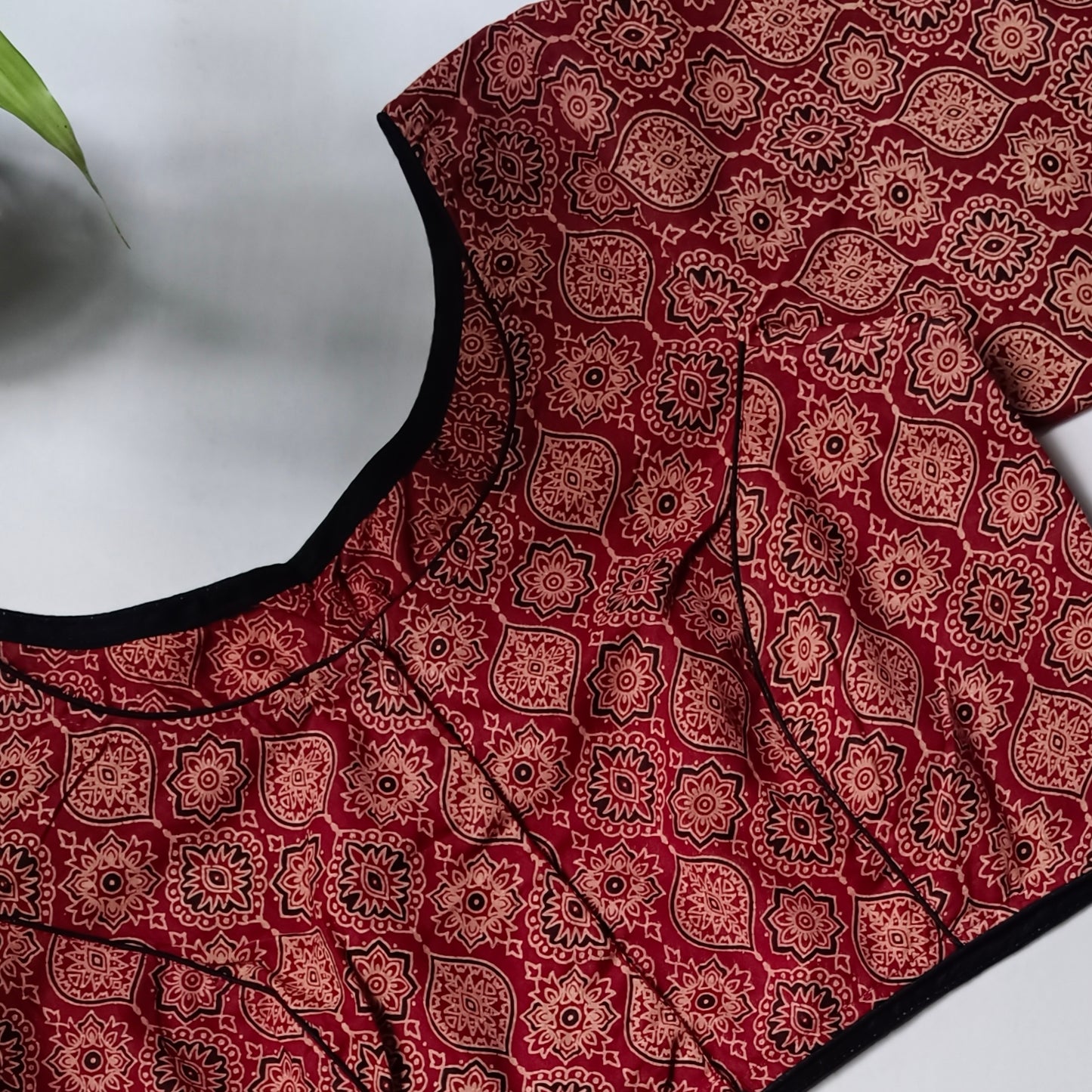Maroon printed cotton boat neck blouse 3