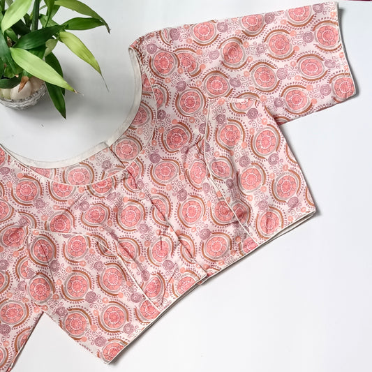 Peach printed cotton boat neck blouse