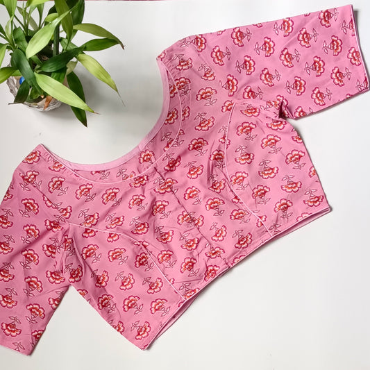 Pink printed cotton boat neck blouse