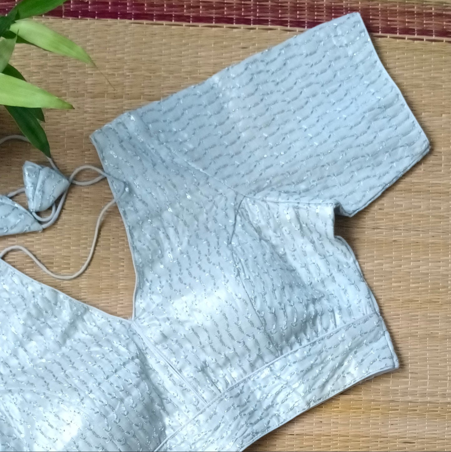 Silver V neck tissue sequence blouse