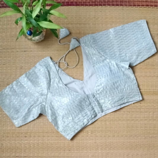 Silver V neck tissue sequence blouse