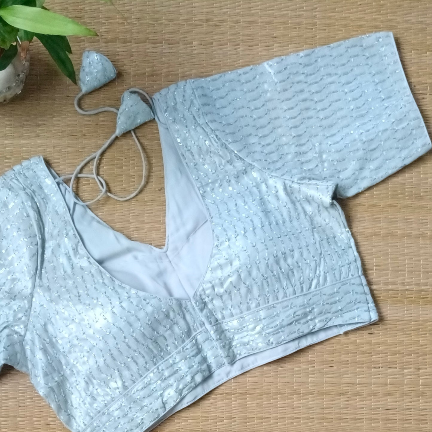 Silver V neck tissue sequence blouse