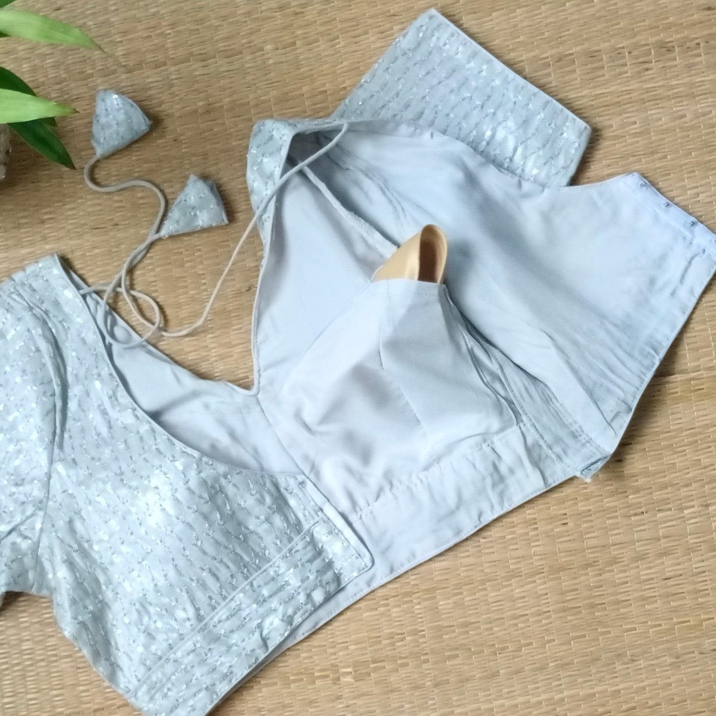 Silver V neck tissue sequence blouse
