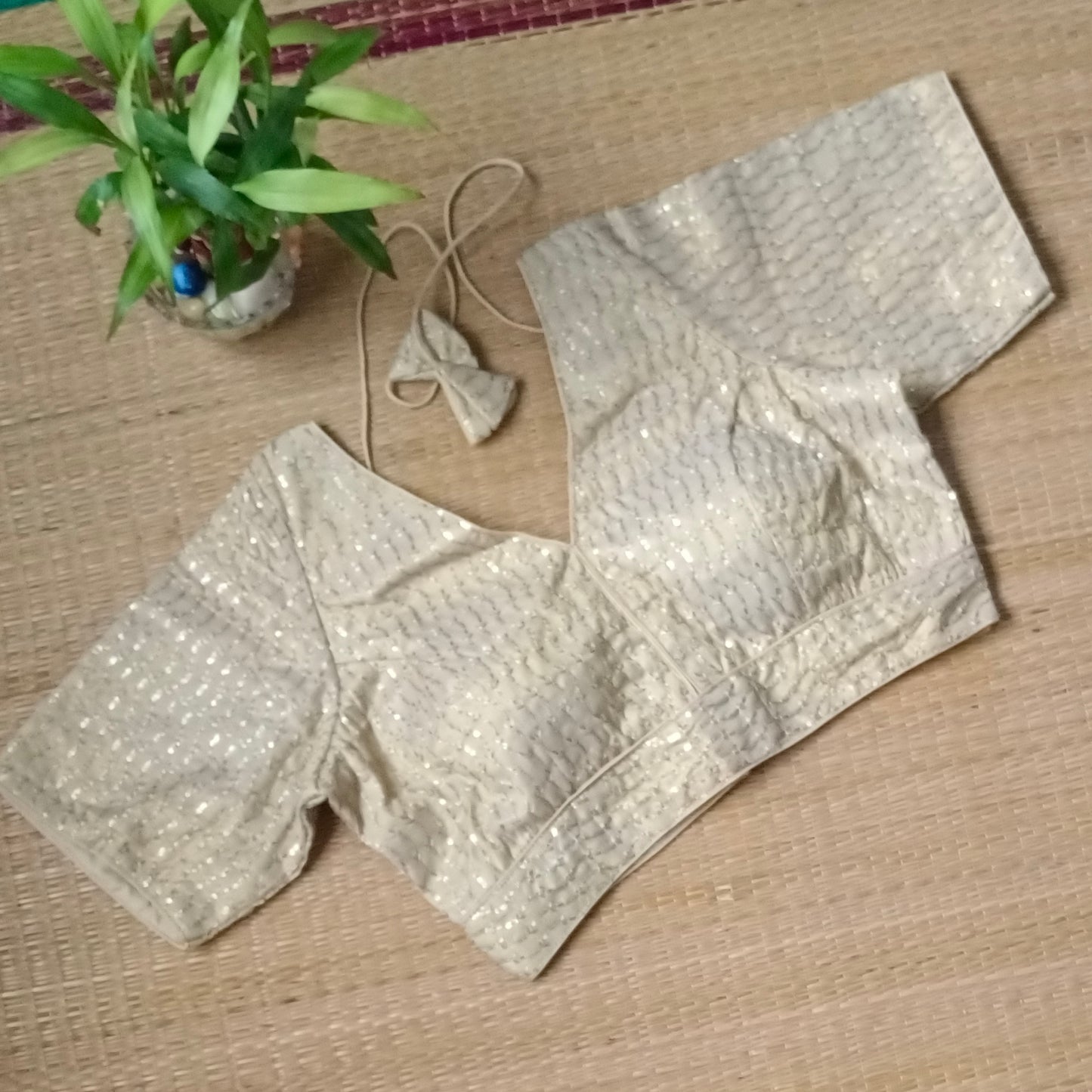 Light golden V neck tissue sequence blouse