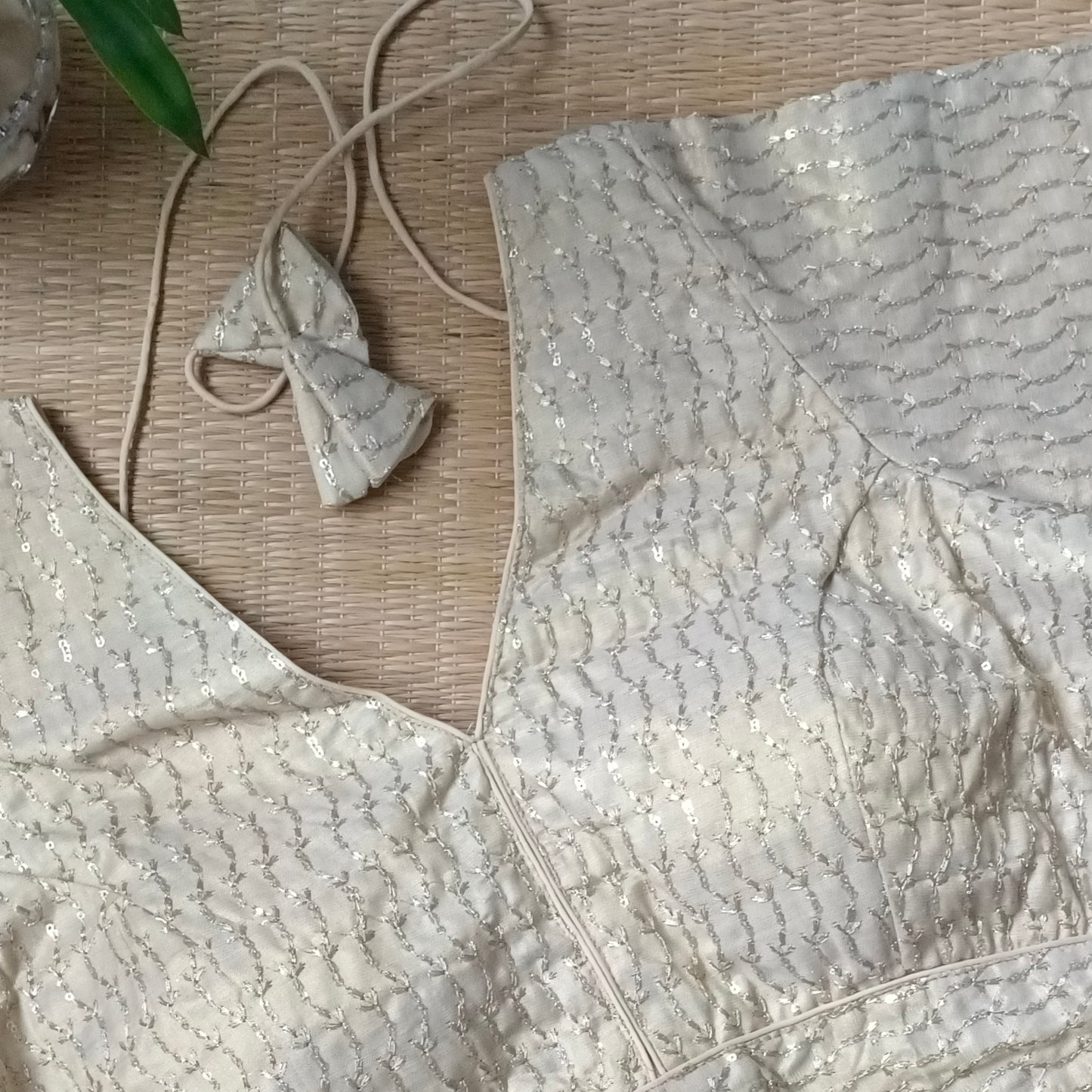 Light golden V neck tissue sequence blouse
