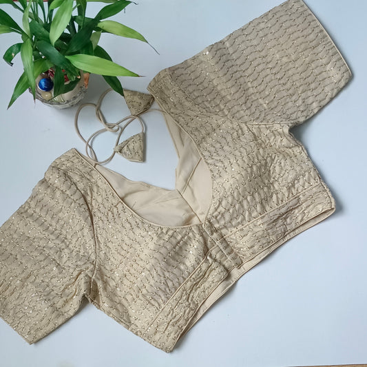 Light golden V neck tissue sequence blouse