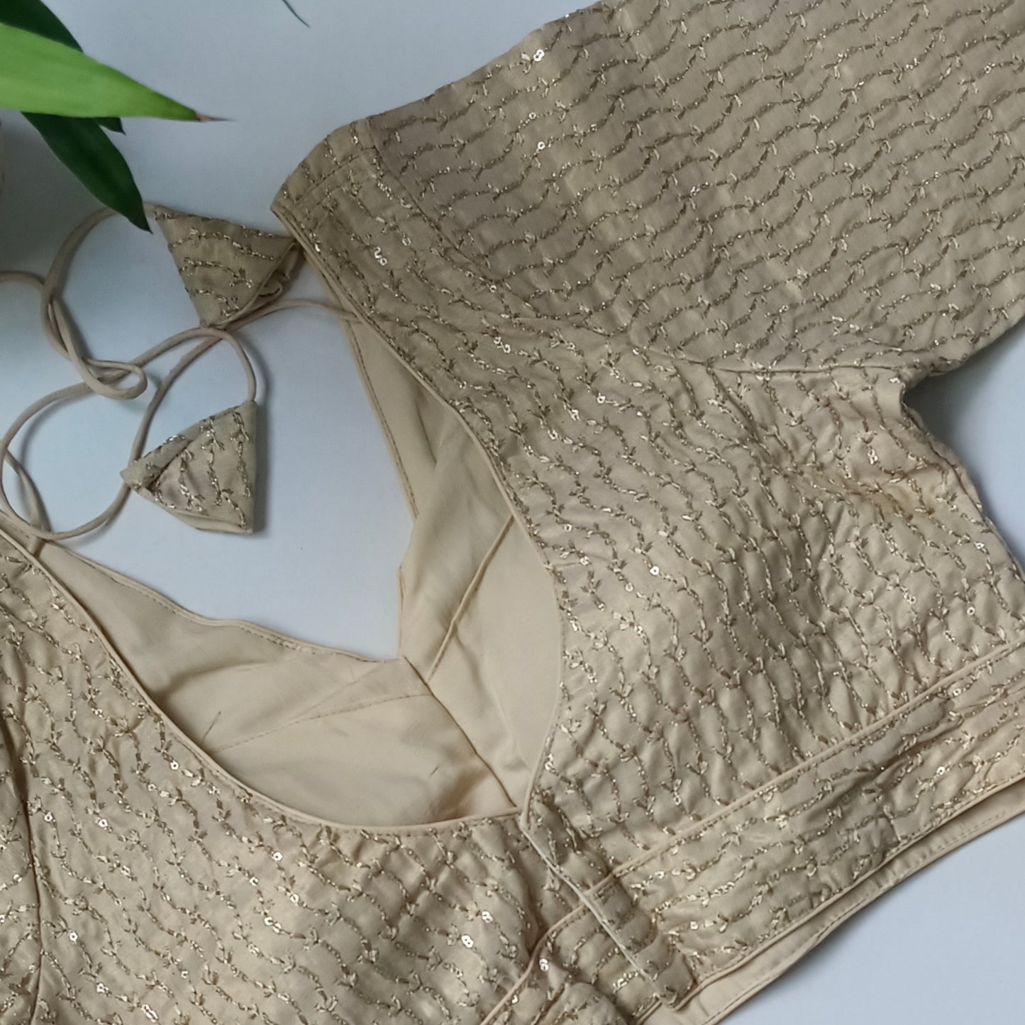 Light golden V neck tissue sequence blouse