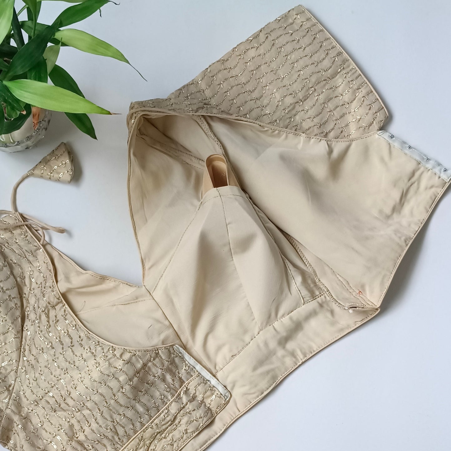 Light golden V neck tissue sequence blouse