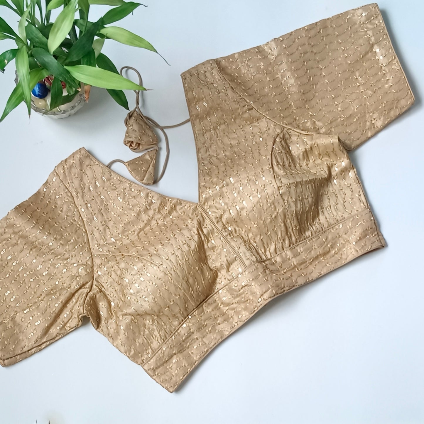 Golden V neck tissue sequence blouse