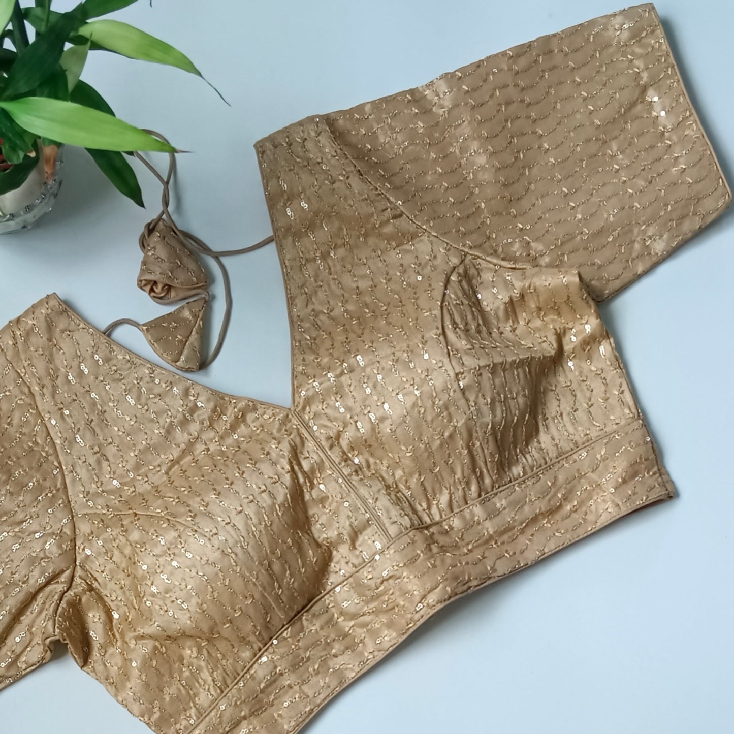 Golden V neck tissue sequence blouse