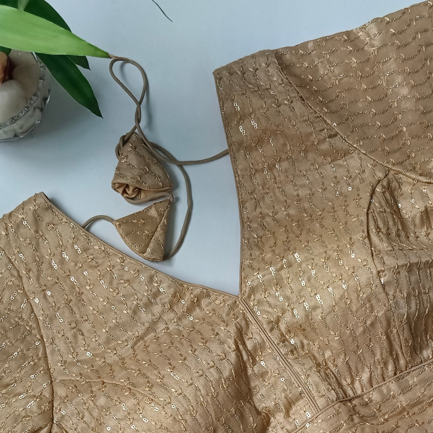 Golden V neck tissue sequence blouse