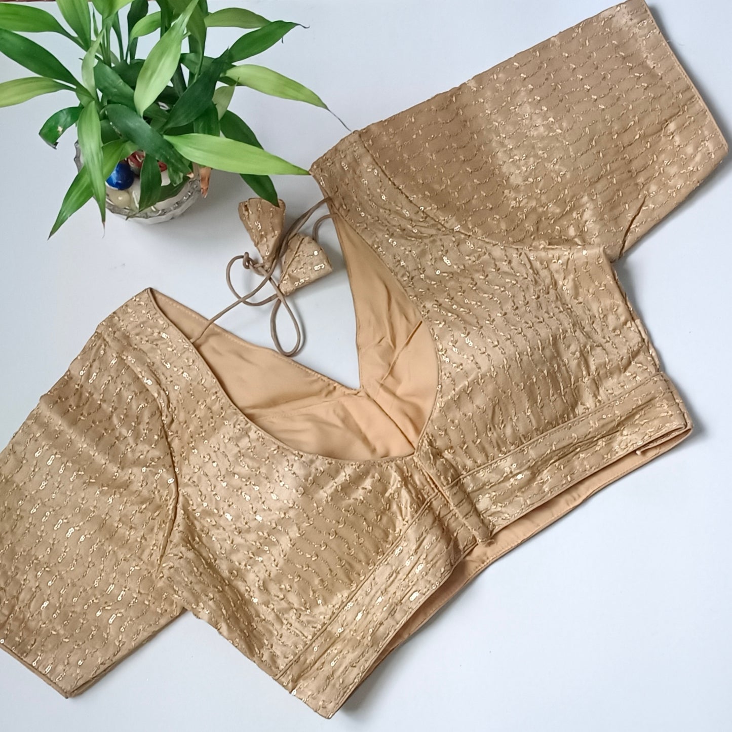 Golden V neck tissue sequence blouse
