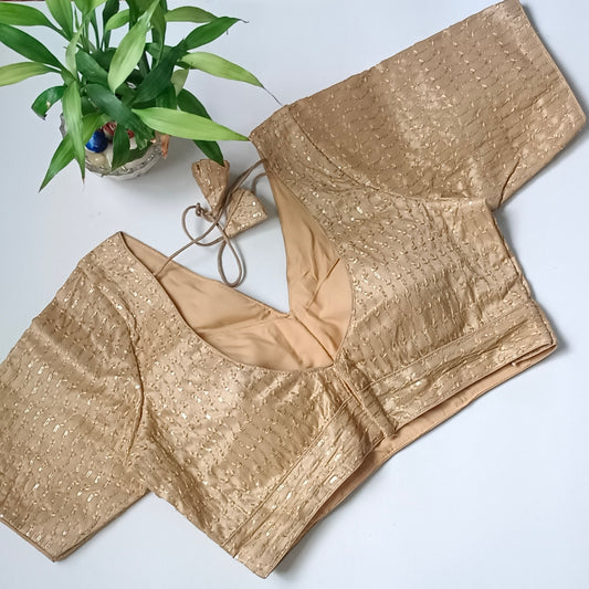 Golden V neck tissue sequence blouse