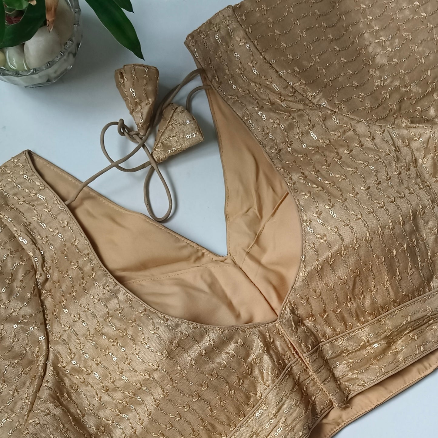 Golden V neck tissue sequence blouse