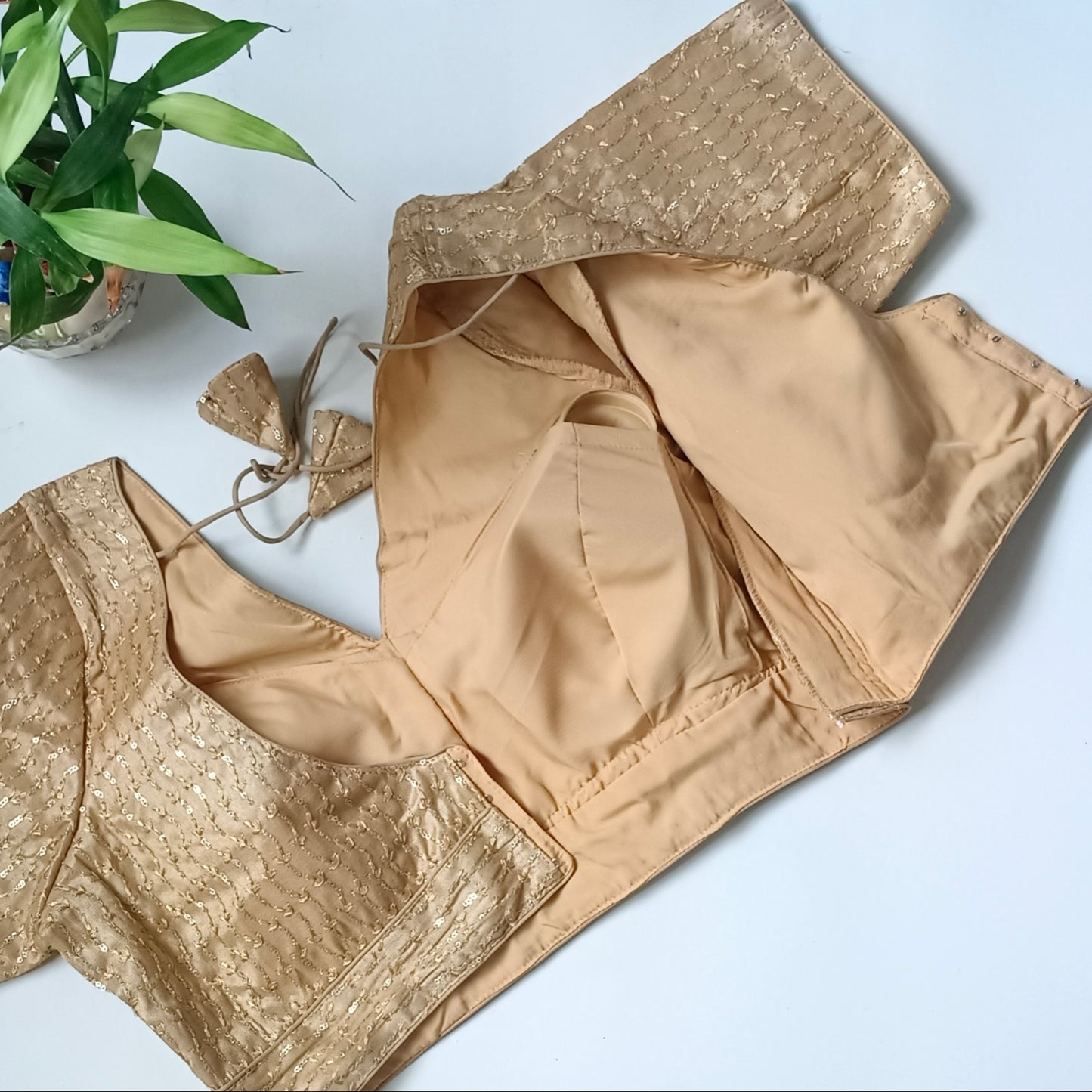 Golden V neck tissue sequence blouse