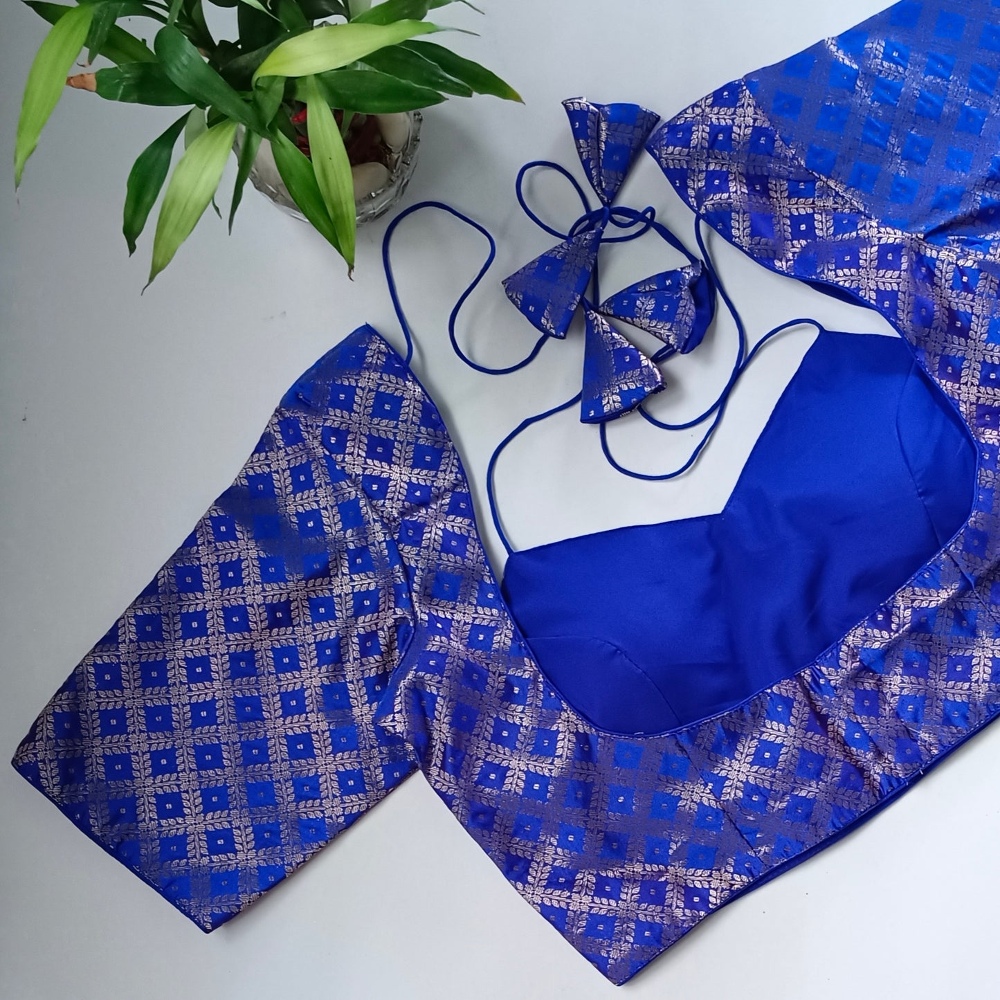 Royal blue brocade masaba neck blouse