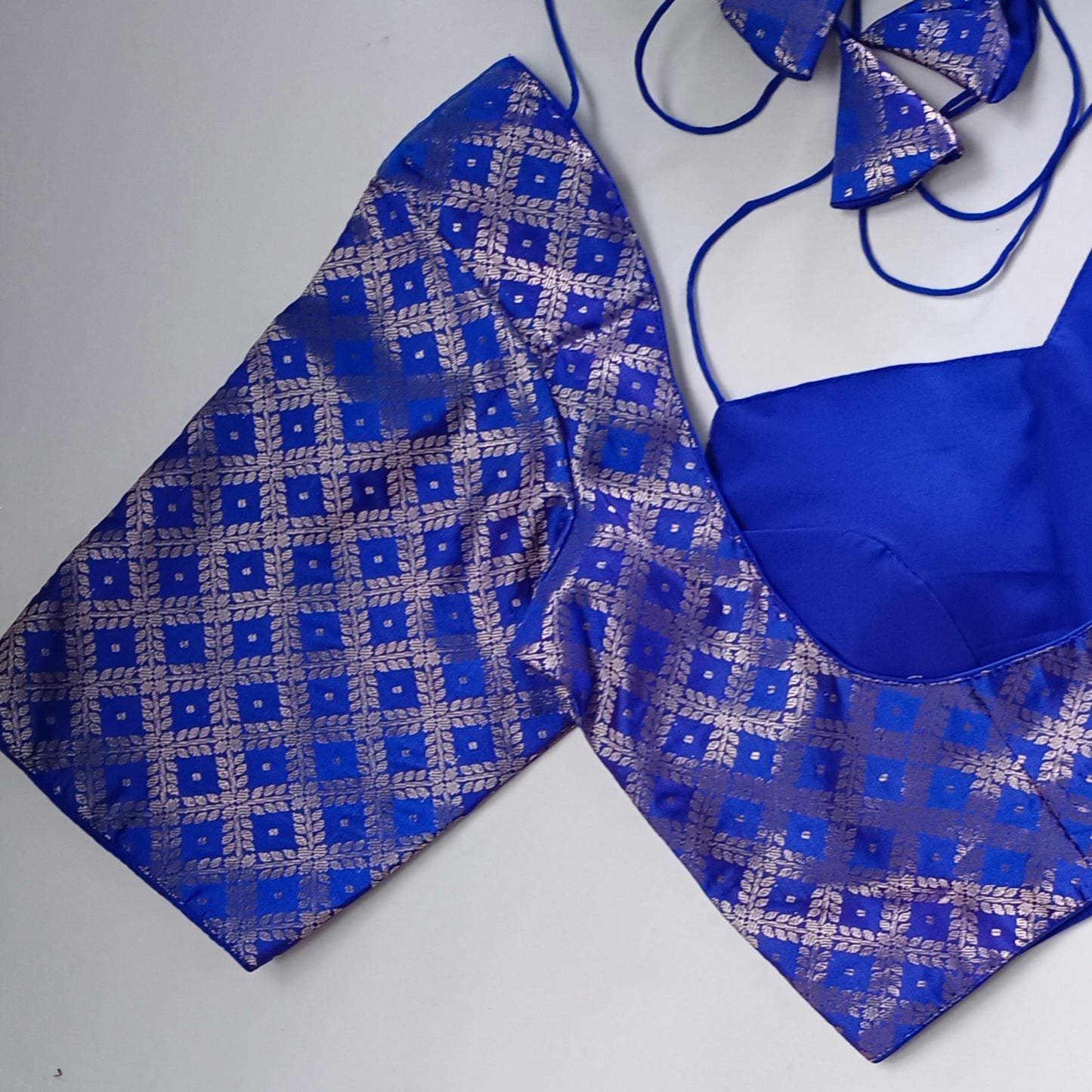 Royal blue brocade masaba neck blouse