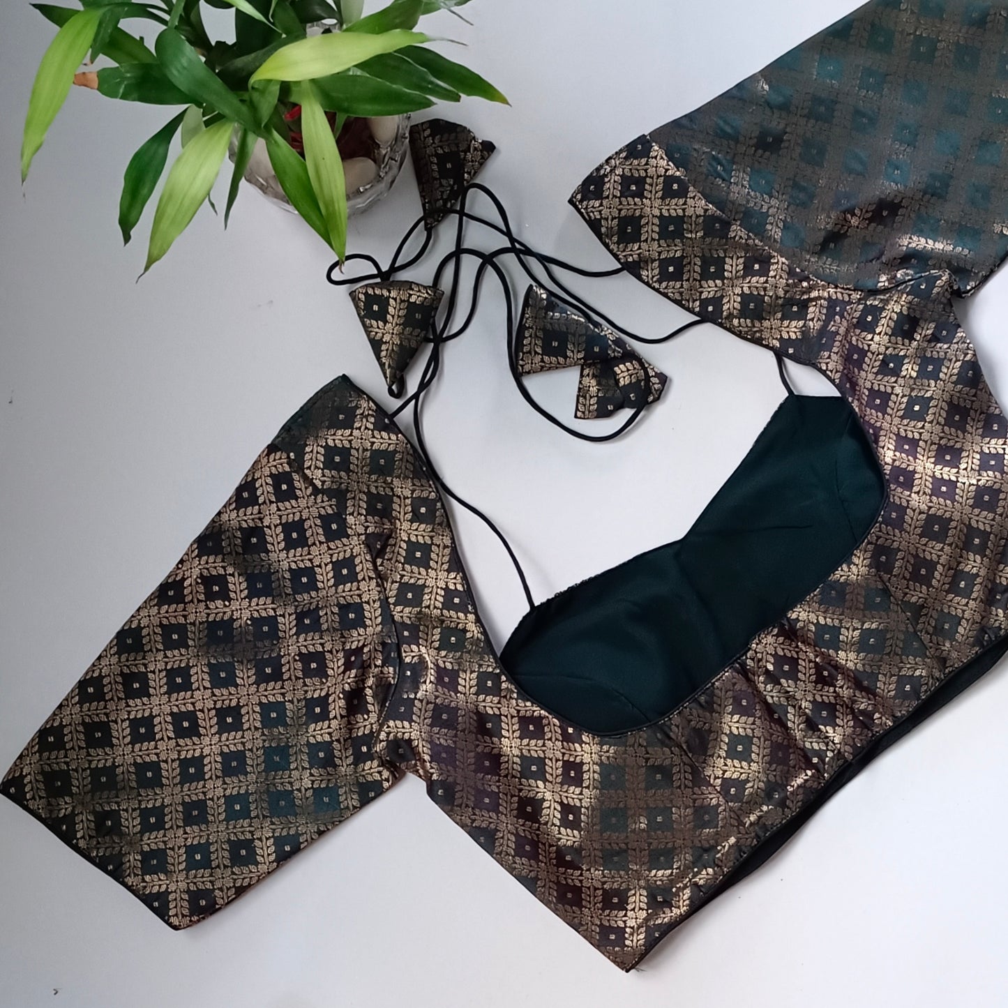 Bottle Green brocade masaba neck blouse