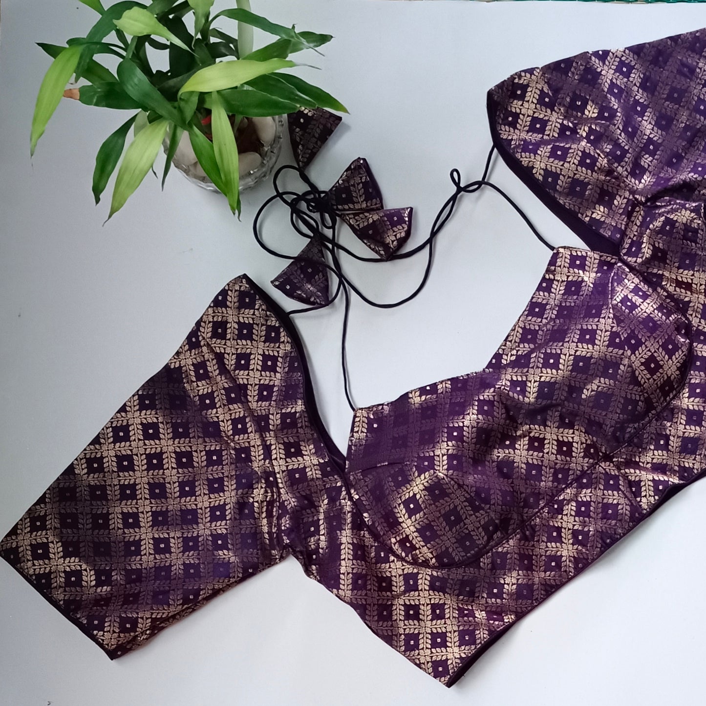 Wine brocade masaba neck blouse