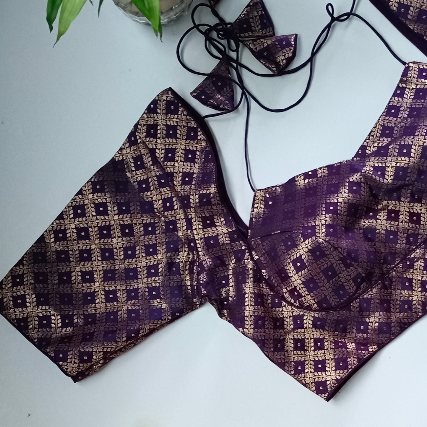 Wine brocade masaba neck blouse