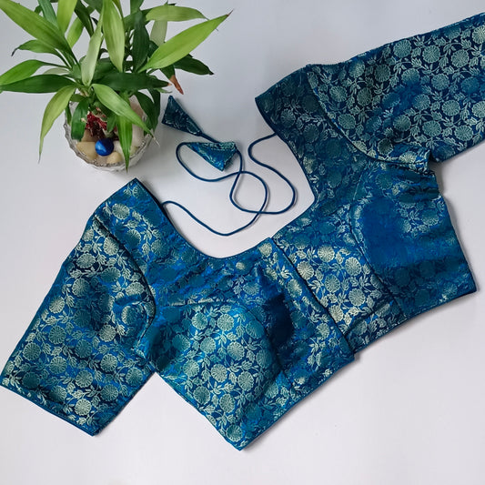 Classic Peacock Blue Brocade Blouse(assorted)
