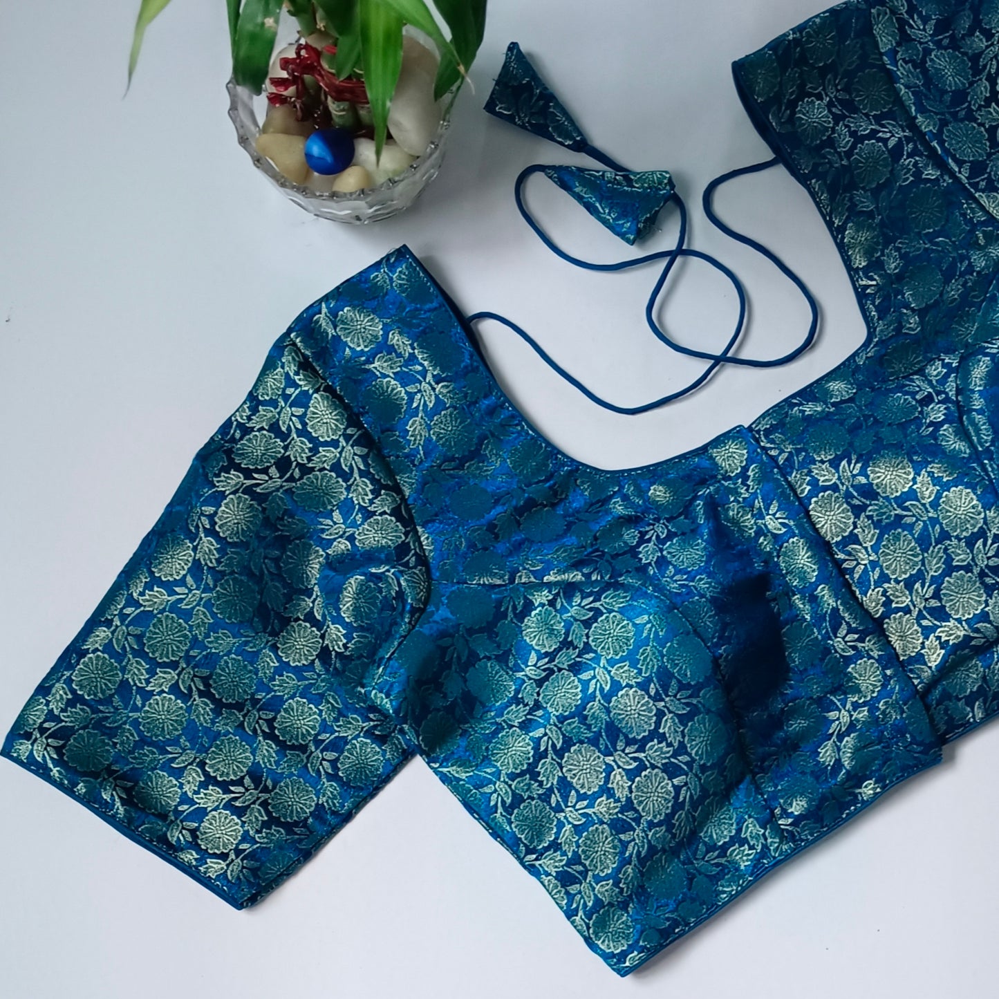 Classic Peacock Blue Brocade Blouse(assorted)