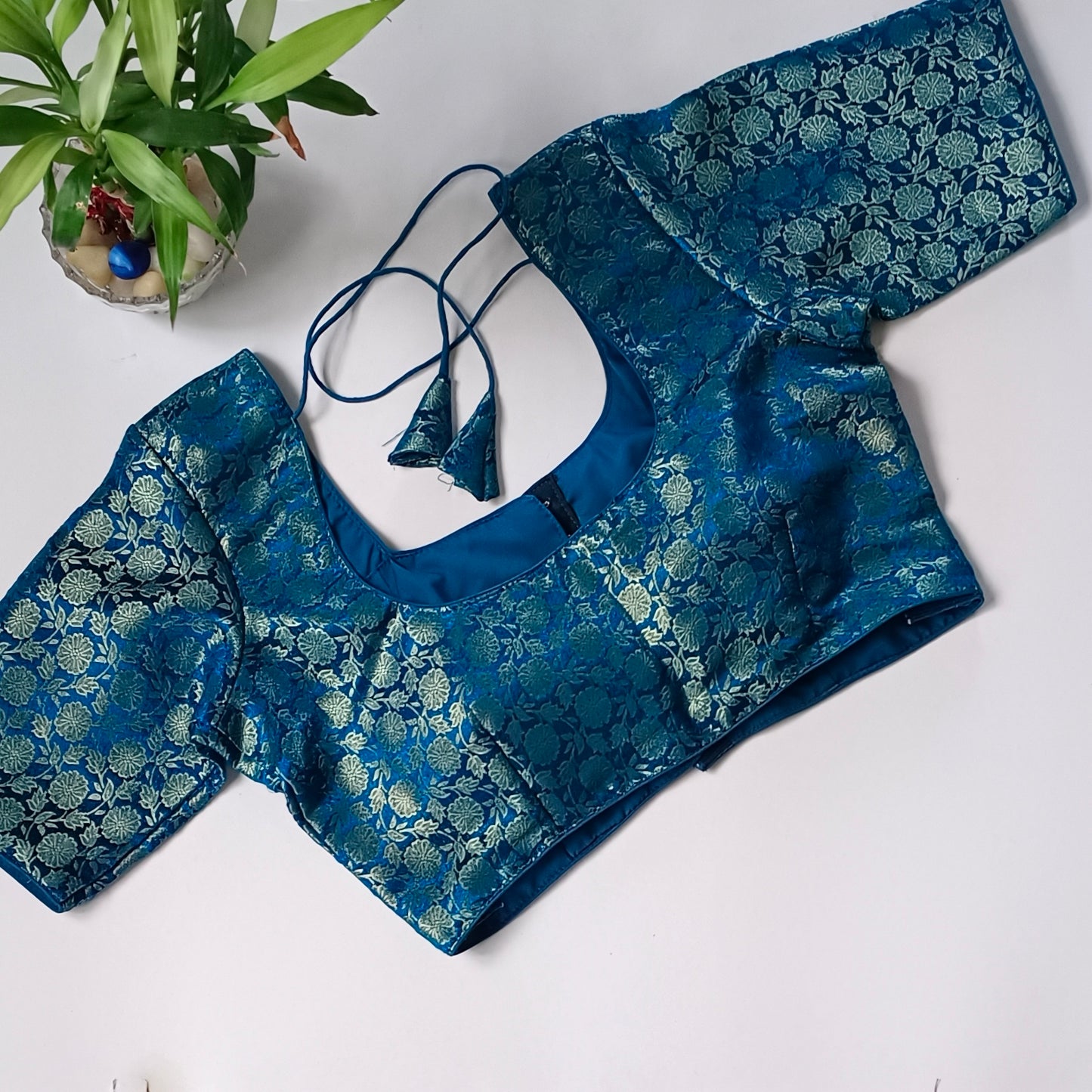 Classic Peacock Blue Brocade Blouse(assorted)