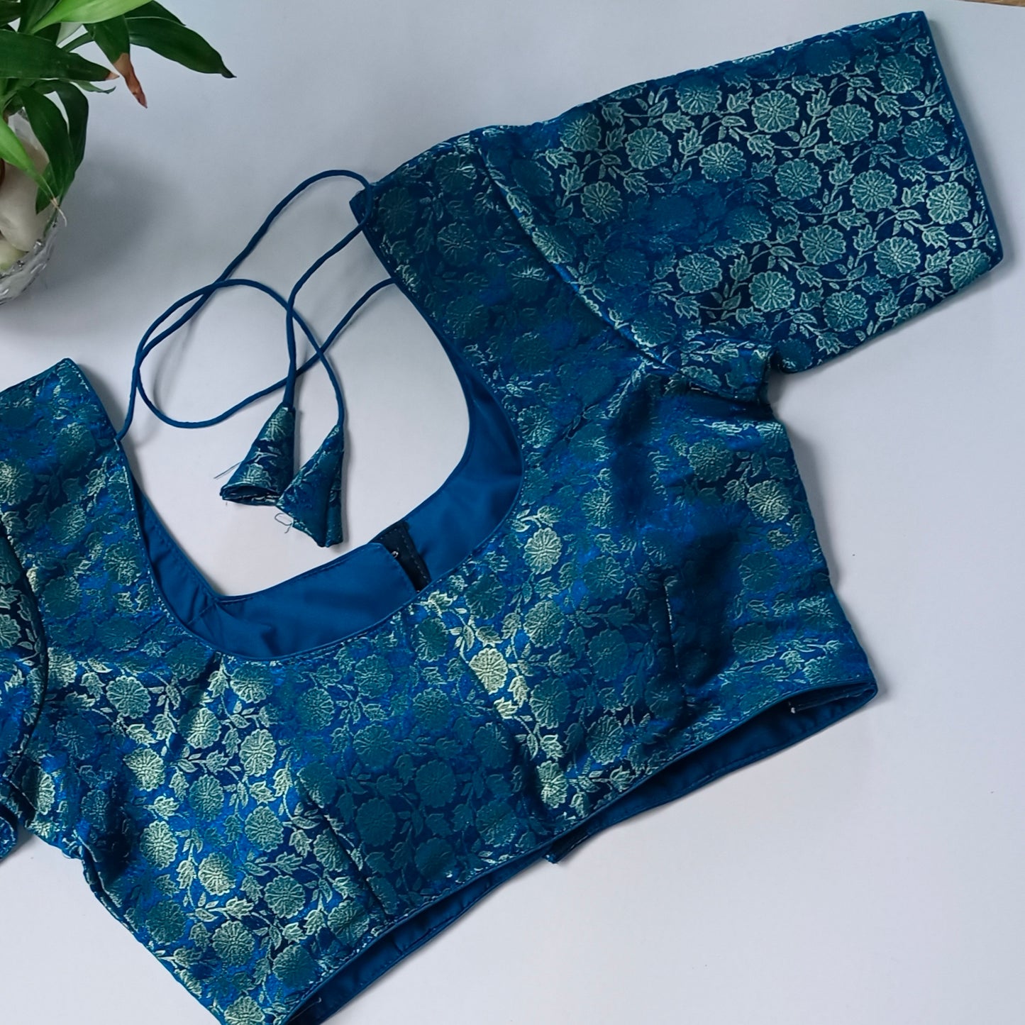 Classic Peacock Blue Brocade Blouse(assorted)