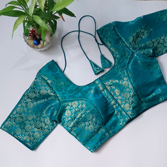 Classic Rama Blue Brocade Blouse(assorted)