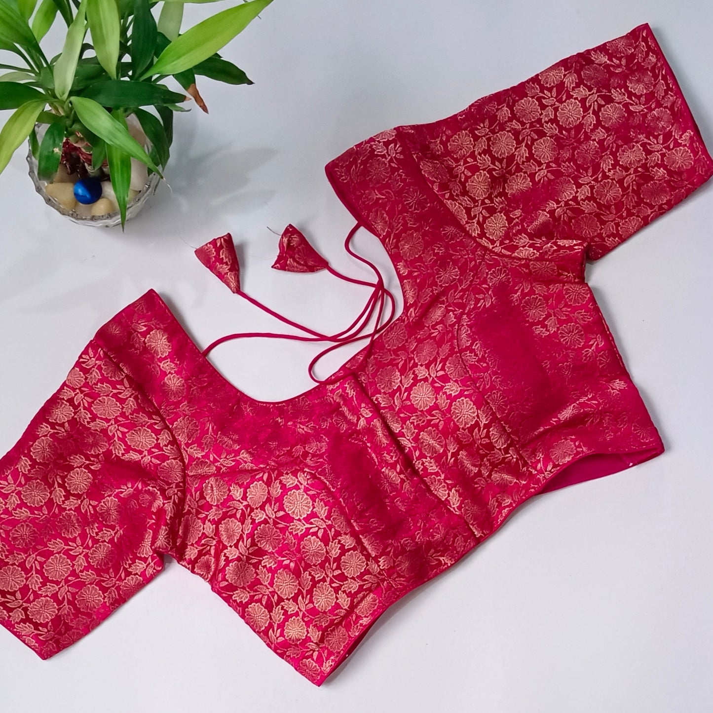 Classic Cherry Red Brocade Blouse(assorted)