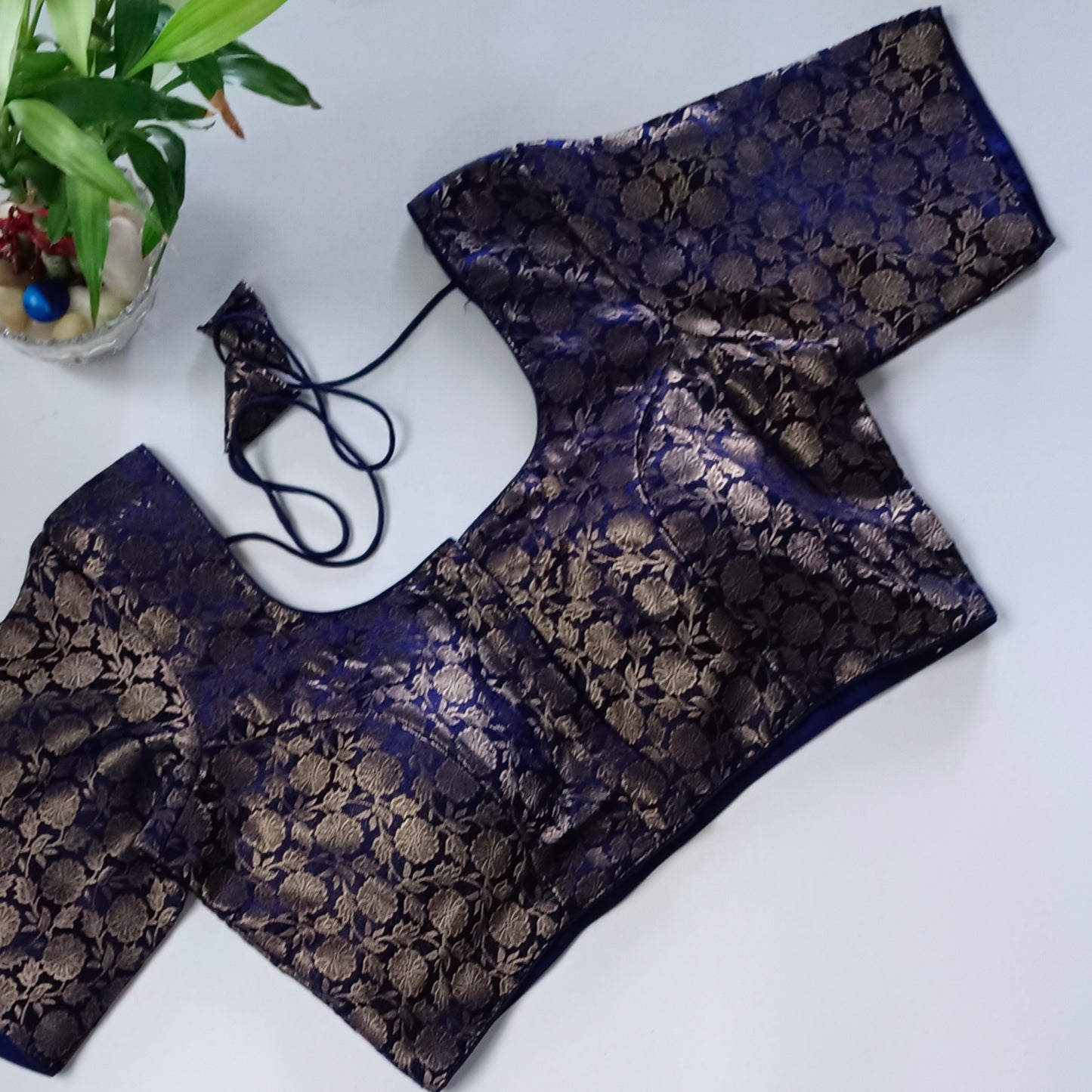 Classic Navy Blue Brocade Blouse(assorted)