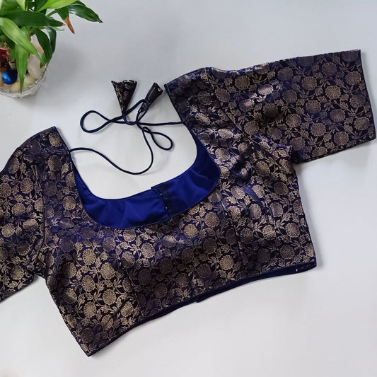 Classic Navy Blue Brocade Blouse(assorted)