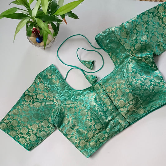 Classic Aqua Green Brocade Blouse(assorted)