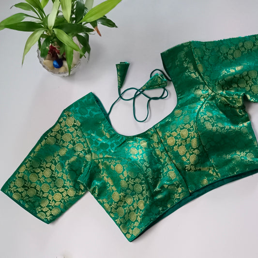Classic Leaf Green Brocade Blouse(assorted)