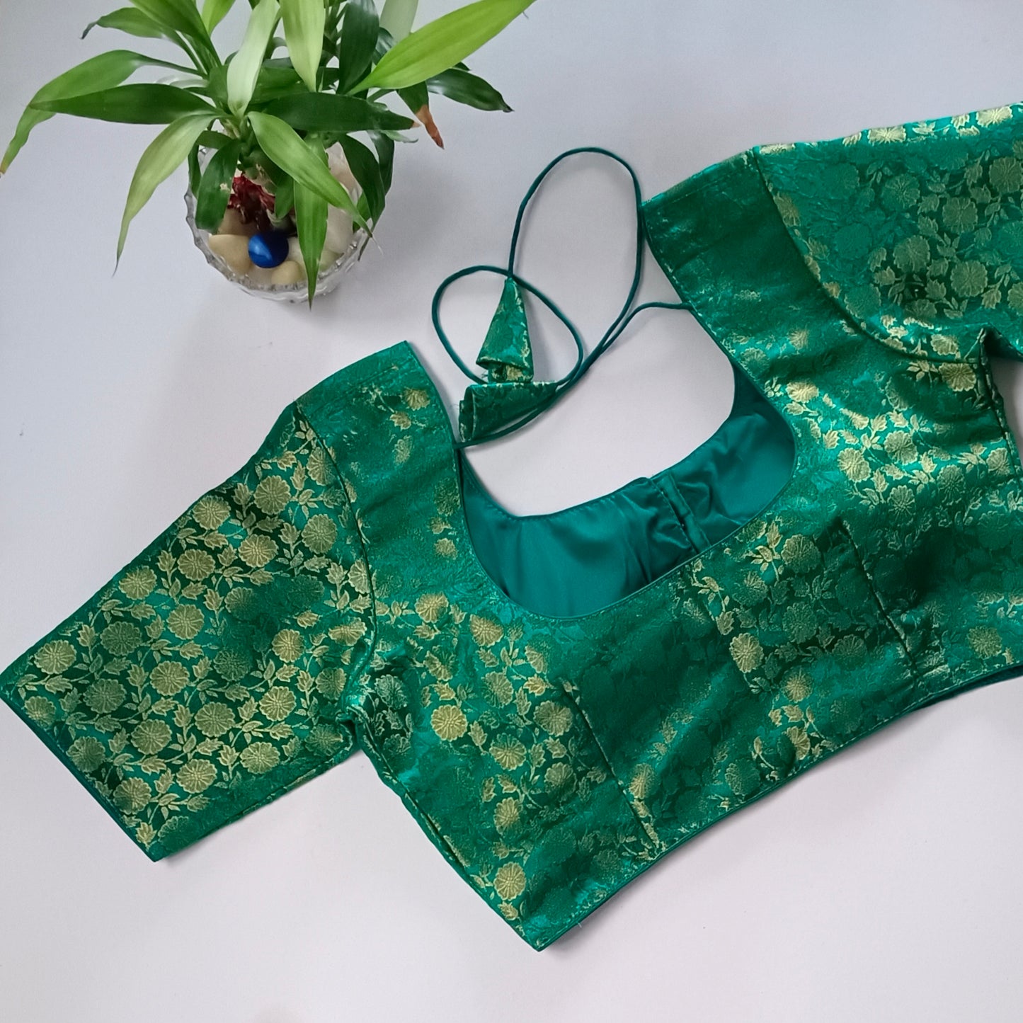 Classic Leaf Green Brocade Blouse(assorted)