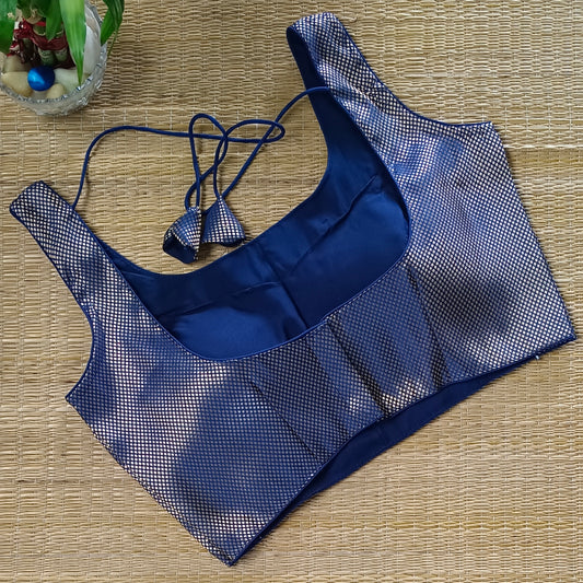 Navy Blue Brocade Blouse with attachable sleeves (assorted)