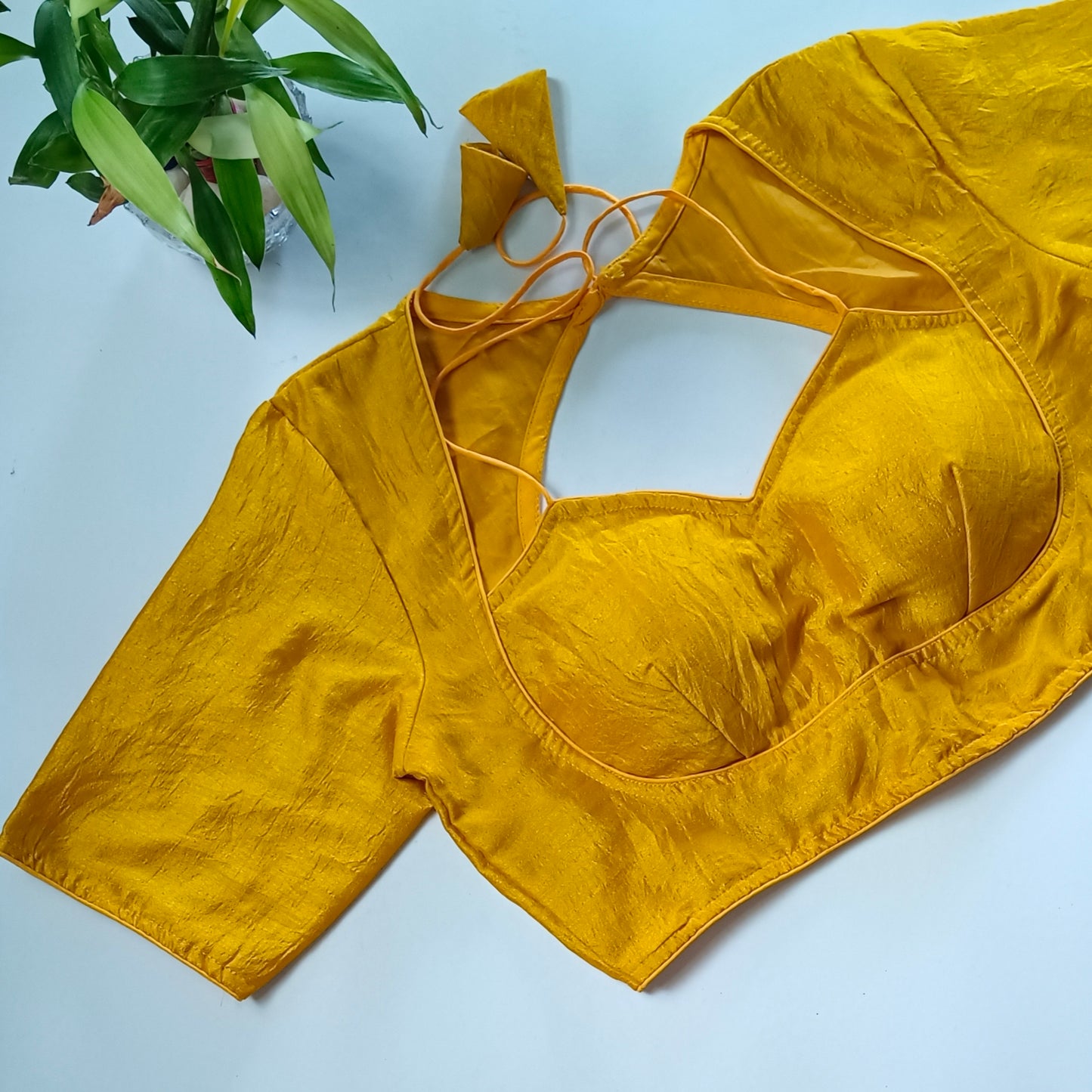 Yellow Masaba Neck Plain Blouse
