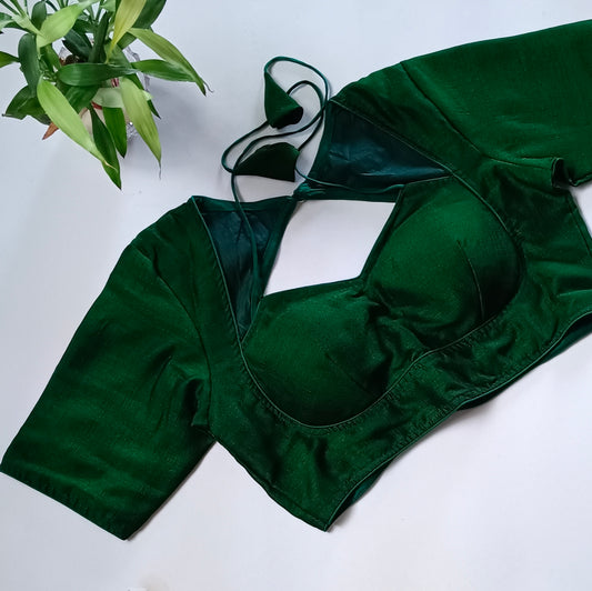 Bottle Green Masaba Neck Plain Blouse