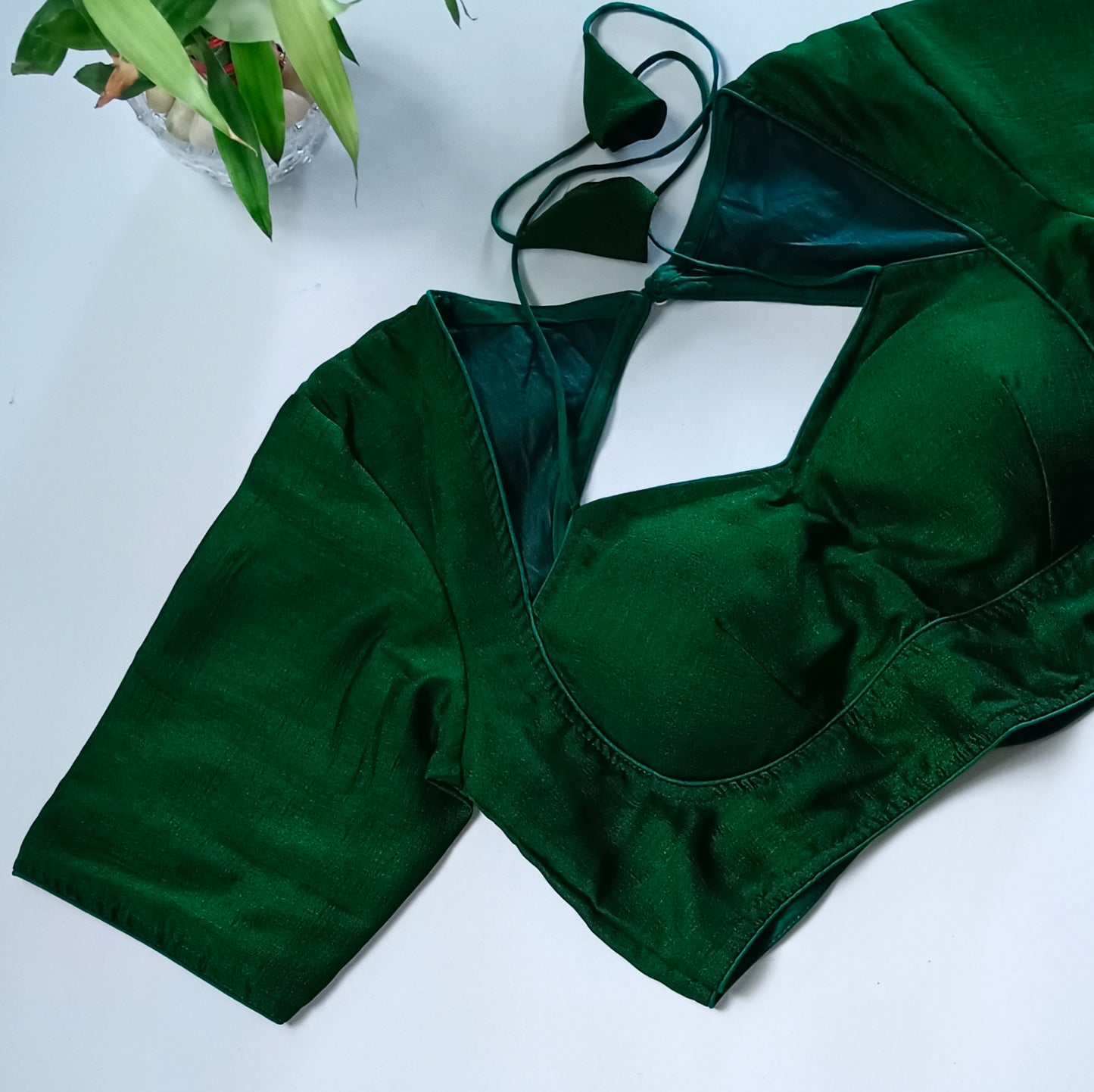 Bottle Green Masaba Neck Plain Blouse