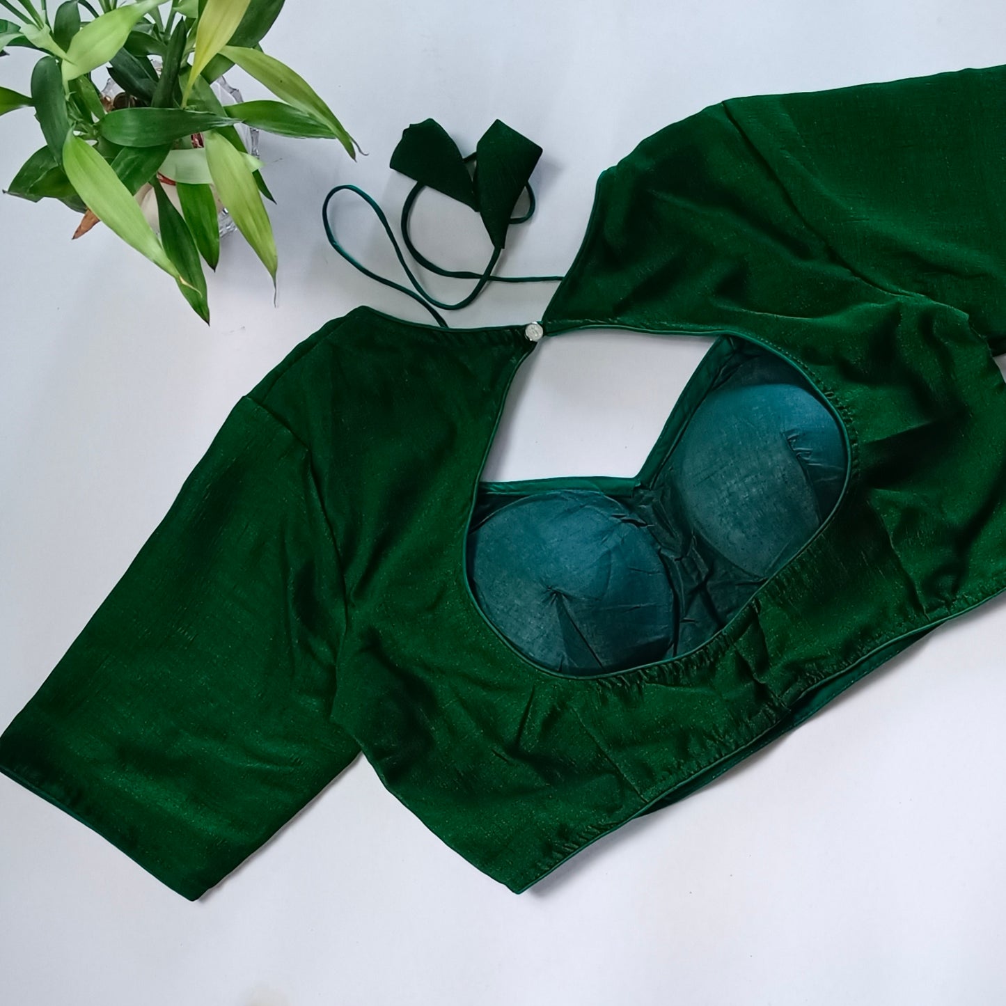 Bottle Green Masaba Neck Plain Blouse