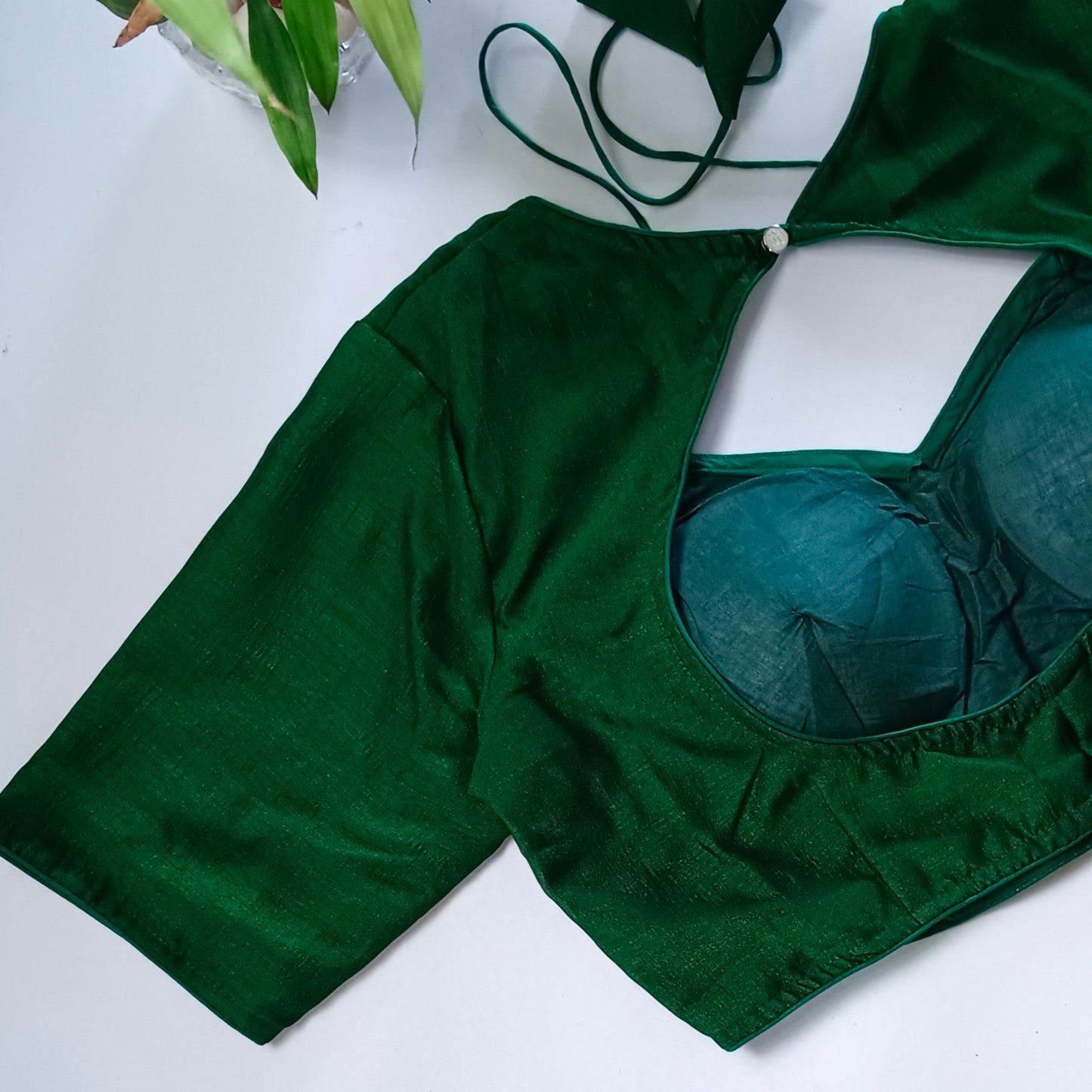 Bottle Green Masaba Neck Plain Blouse