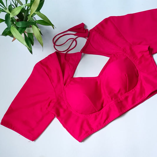 Rani Pink Masaba Neck Plain Blouse