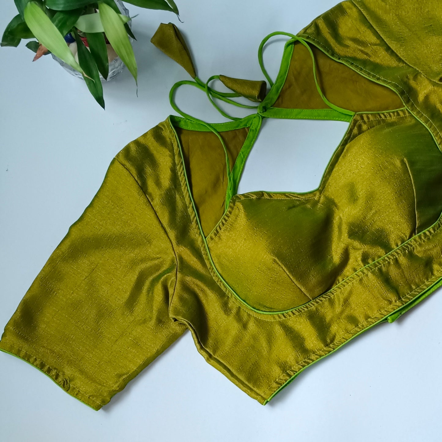 Olive Green Masaba Neck Plain Blouse