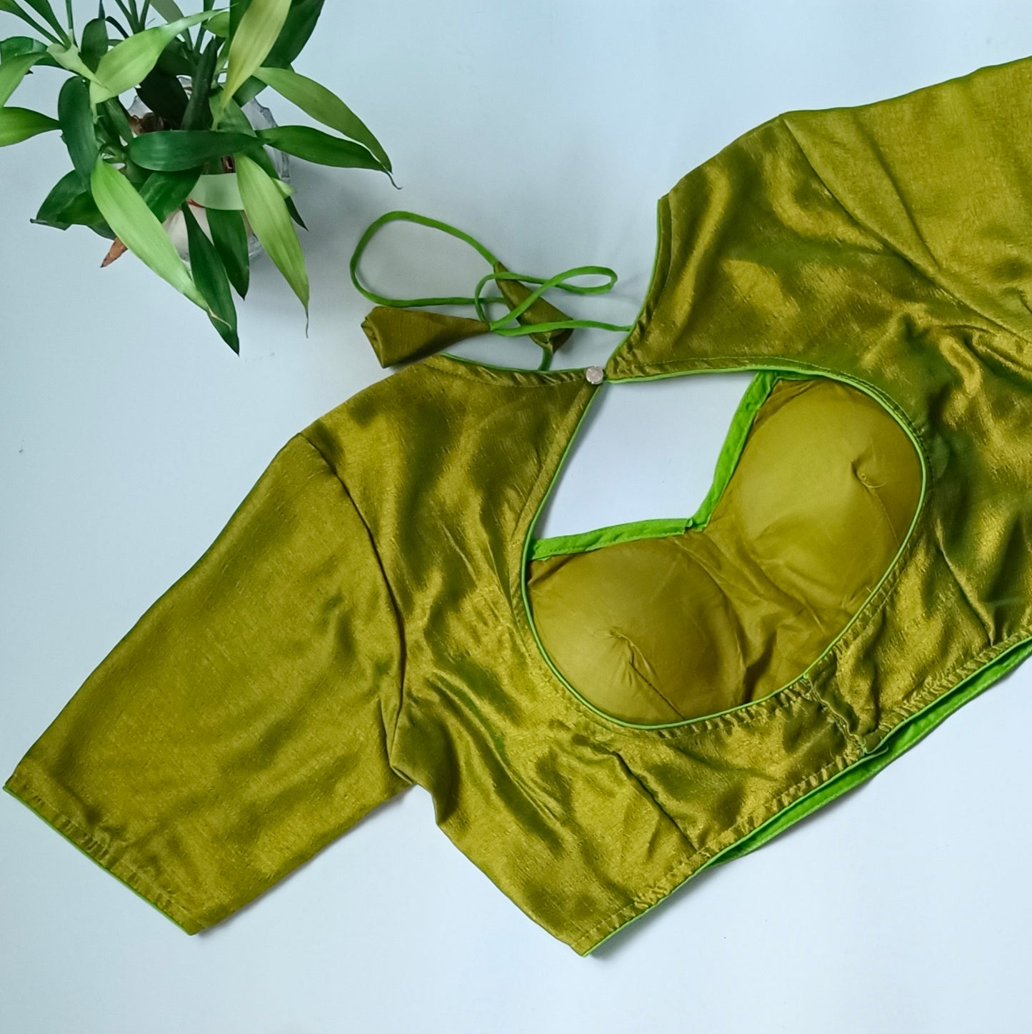 Olive Green Masaba Neck Plain Blouse