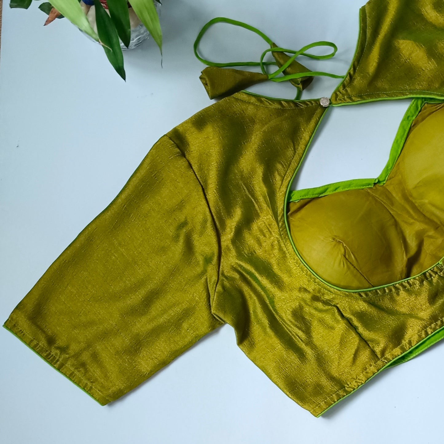 Olive Green Masaba Neck Plain Blouse