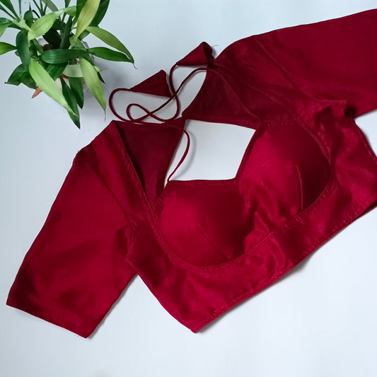 Maroon Masaba Neck Plain Blouse